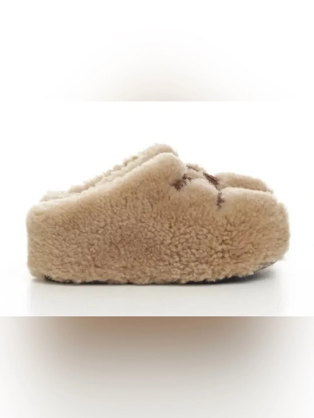 Celine Triomphe Shearling Wool Platform Mules Sz 38 Beige Slip On Italy - Picture 2 of 4